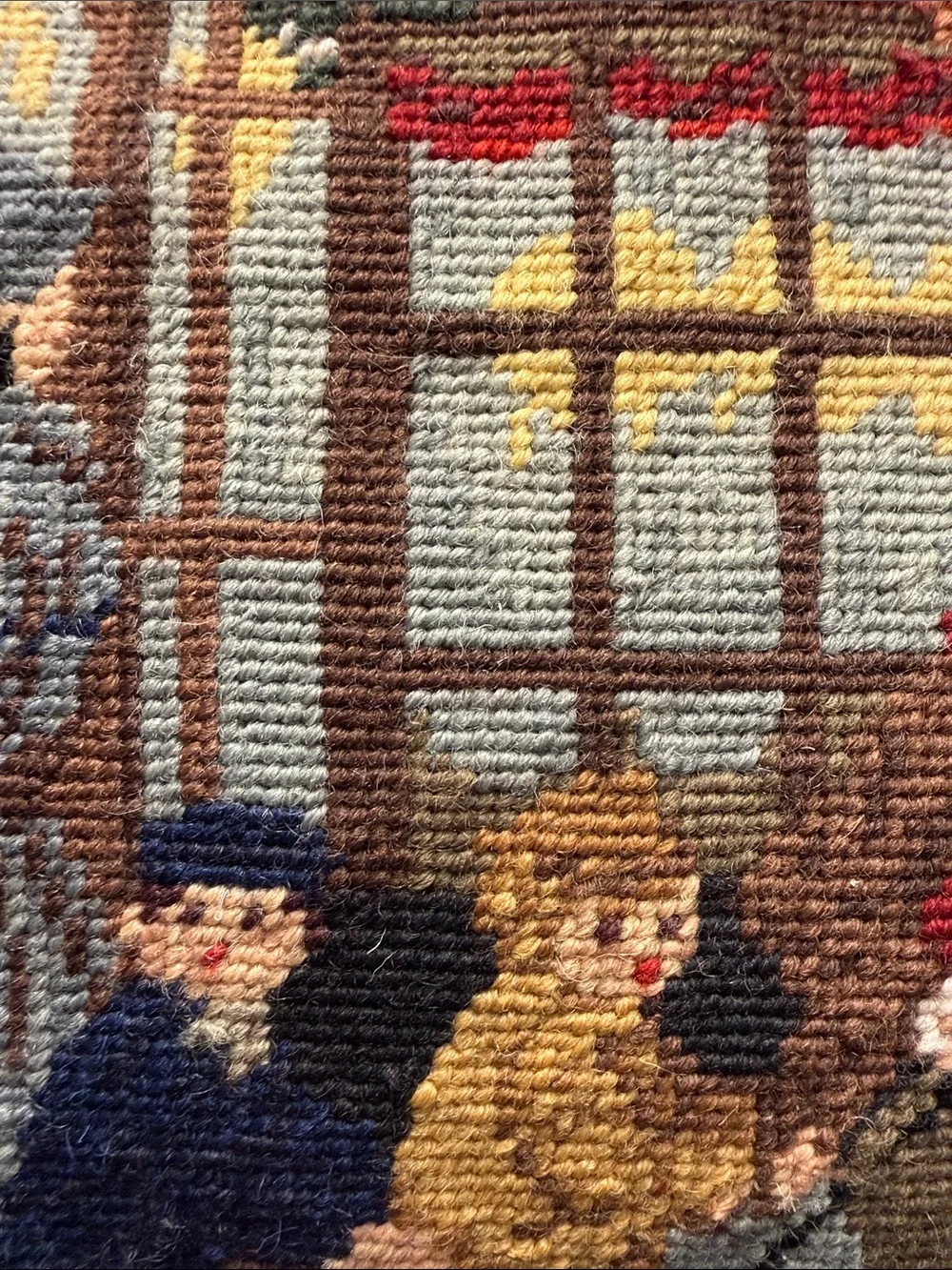 Vintage Christmas Needlepoint Pillow Dickens Scrooge Carolers C&F Wool